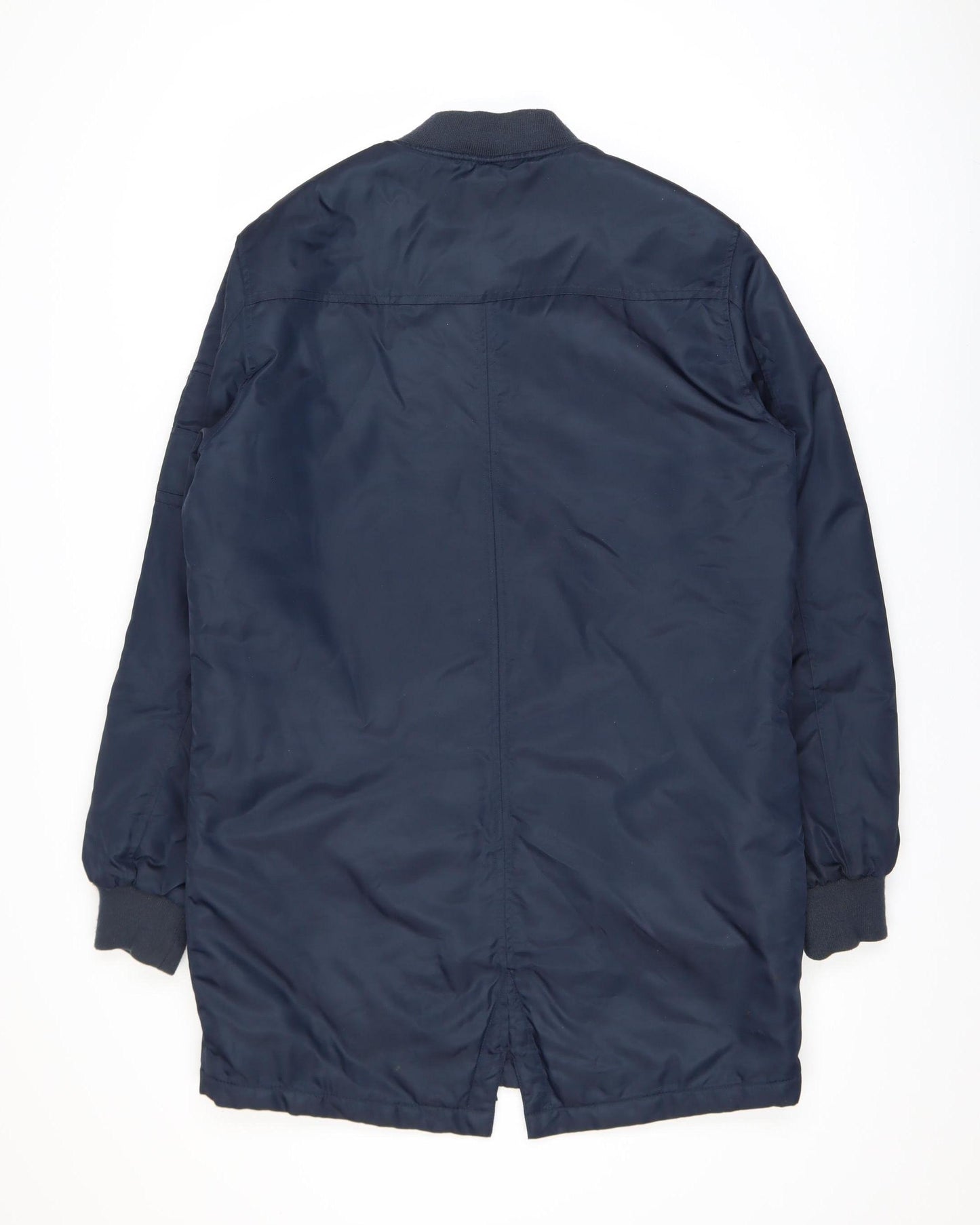 Villain Men's Blue Mid-Length Bomber Jacket Size M Polyester Zip