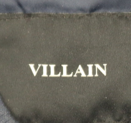 Villain Men's Blue Mid-Length Bomber Jacket Size M Polyester Zip