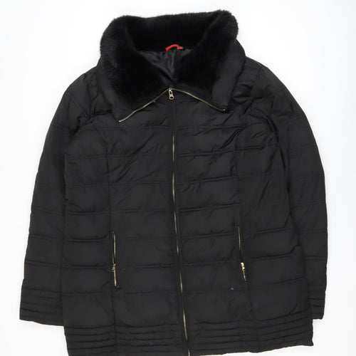 Tissaia Women Black Faux Fur Collar Mid-Length Puffer Coat Size 20