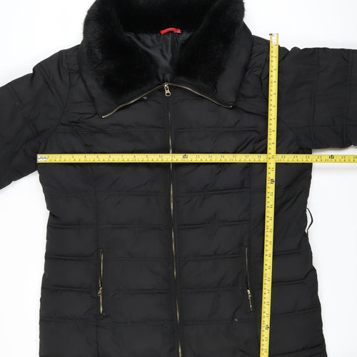 Tissaia Women Black Faux Fur Collar Mid-Length Puffer Coat Size 20