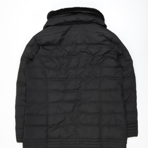 Tissaia Women Black Faux Fur Collar Mid-Length Puffer Coat Size 20