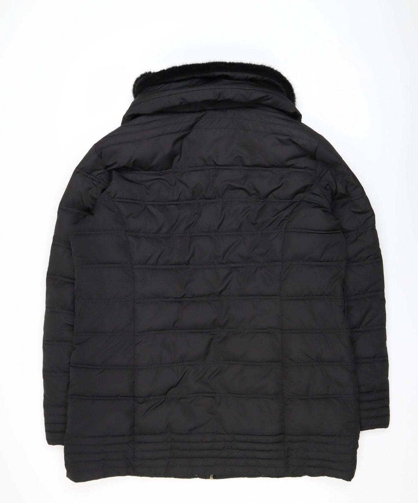 Tissaia Women Black Faux Fur Collar Mid-Length Puffer Coat Size 20