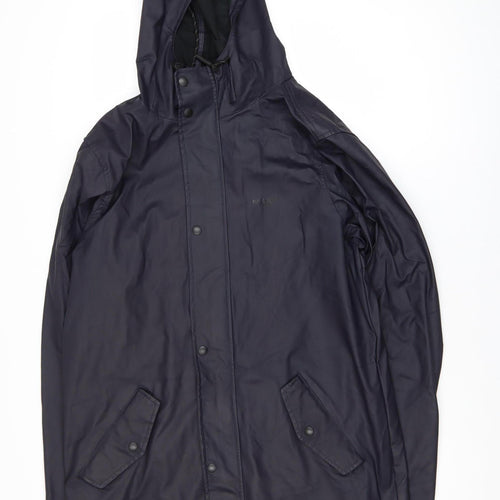 Pull & Bear Women's Blue Waterproof Hooded Long Rain Coat Size 12