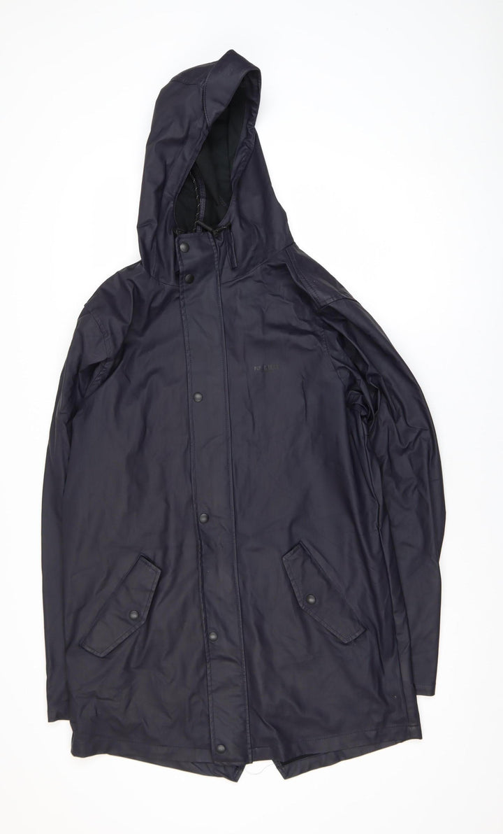 Pull & Bear Women's Blue Waterproof Hooded Long Rain Coat Size 12