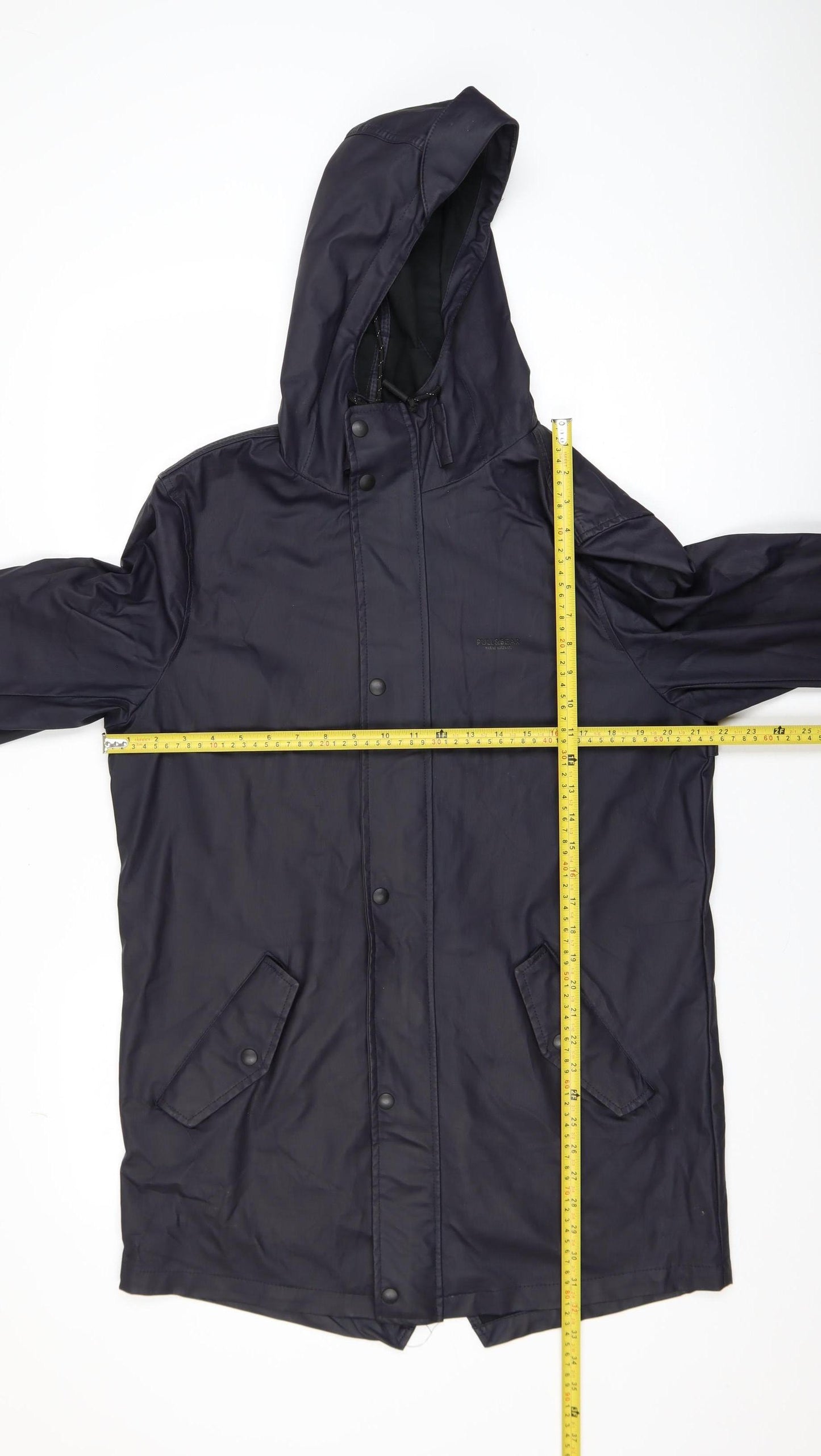 Pull & Bear Women's Blue Waterproof Hooded Long Rain Coat Size 12