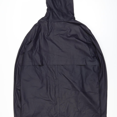 Pull & Bear Women's Blue Waterproof Hooded Long Rain Coat Size 12