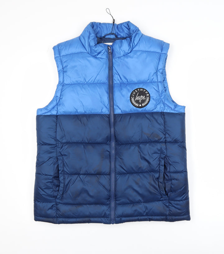 Hype Boys Blue Colourblock Puffer Gilet 14 Years Polyester Zip Waistcoat