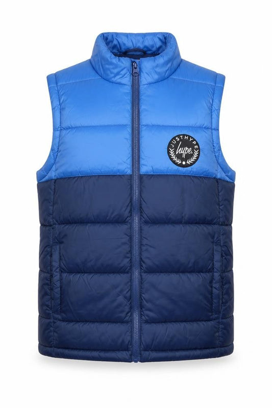 Hype Boys Blue Colourblock Puffer Gilet 14 Years Polyester Zip Waistcoat