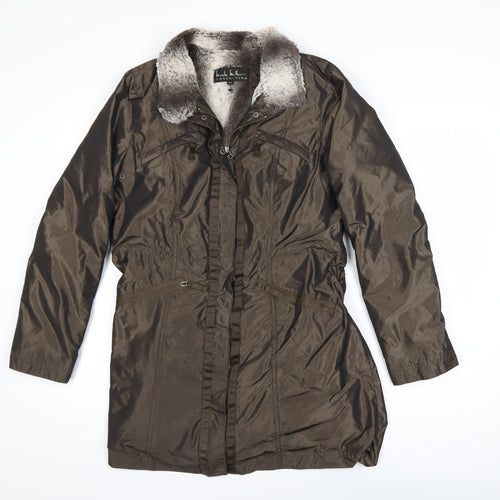 Nicole Miller Women's Brown Faux Fur Lined Long Parka Coat Size S