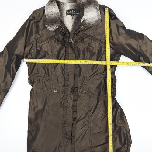 Nicole Miller Women's Brown Faux Fur Lined Long Parka Coat Size S