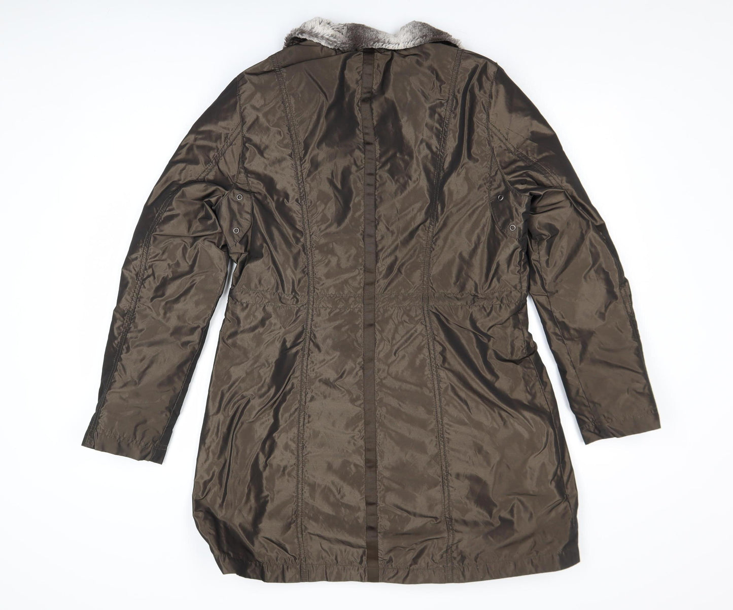 Nicole Miller Women's Brown Faux Fur Lined Long Parka Coat Size S