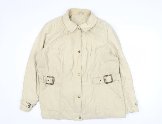 Bm Womens Beige Belted Cotton Blend Mid-Length Jacket Size 22