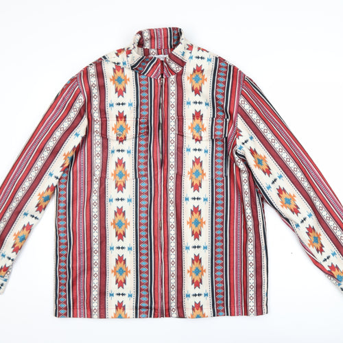 MISSLOOK Men's Multicoloured Aztec Fleece Shacket L Zip Jacket
