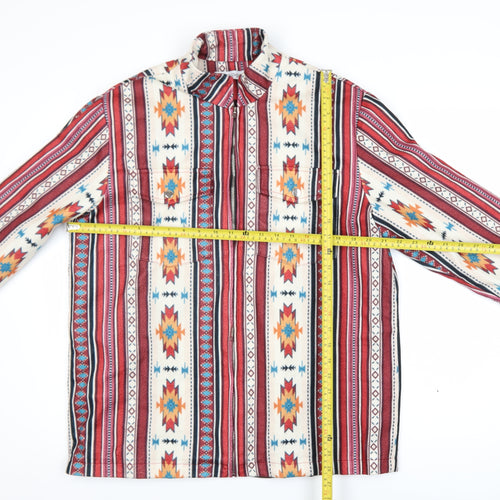 MISSLOOK Men's Multicoloured Aztec Fleece Shacket L Zip Jacket