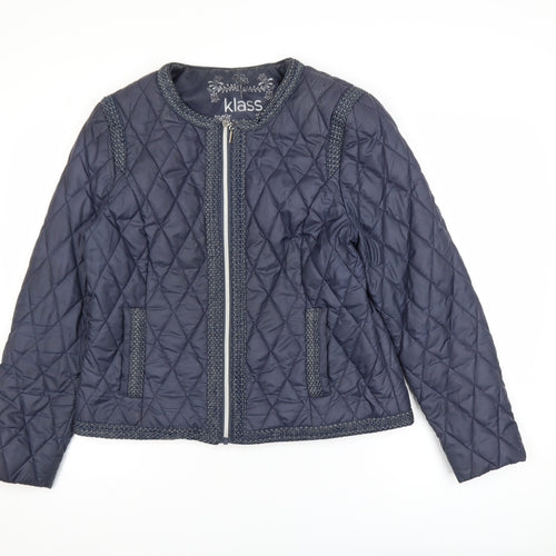 Klass Women’s Blue Quilted Full Zip Short Jacket Size 14