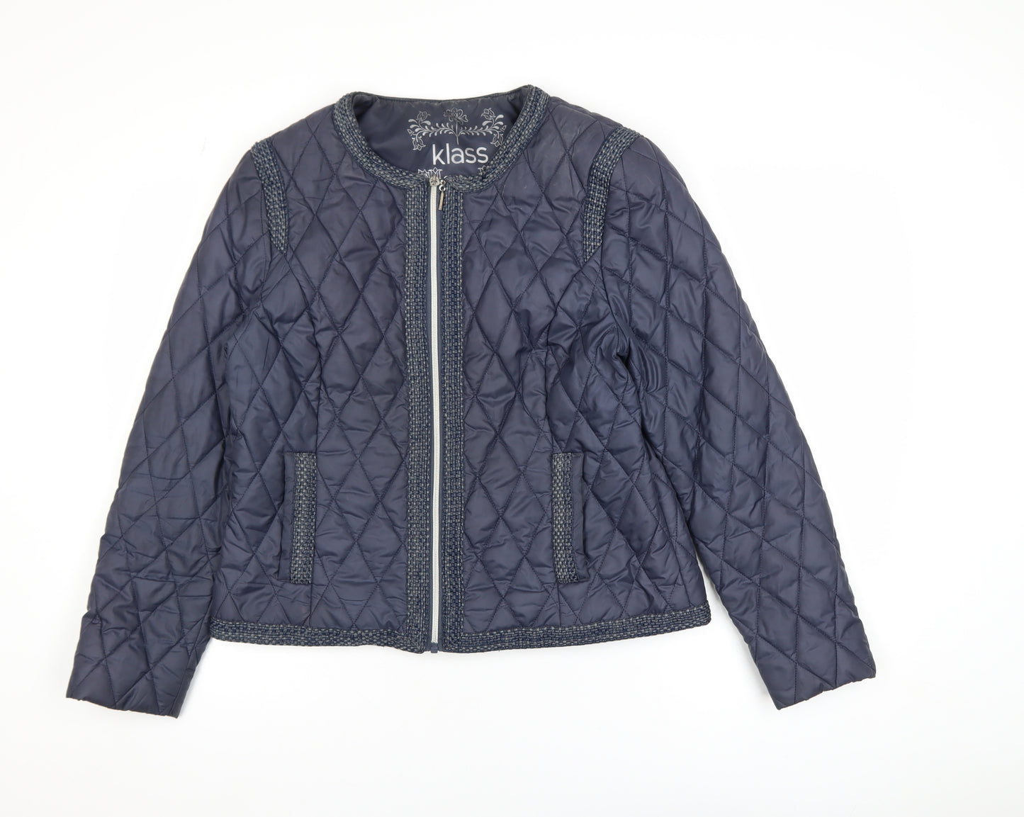 Klass Women’s Blue Quilted Full Zip Short Jacket Size 14