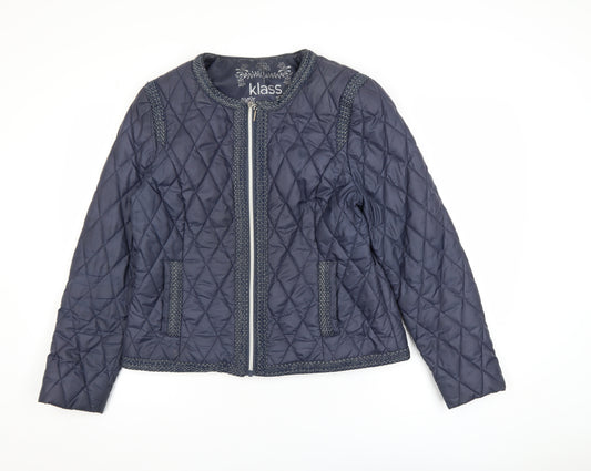 Klass Women’s Blue Quilted Full Zip Short Jacket Size 14