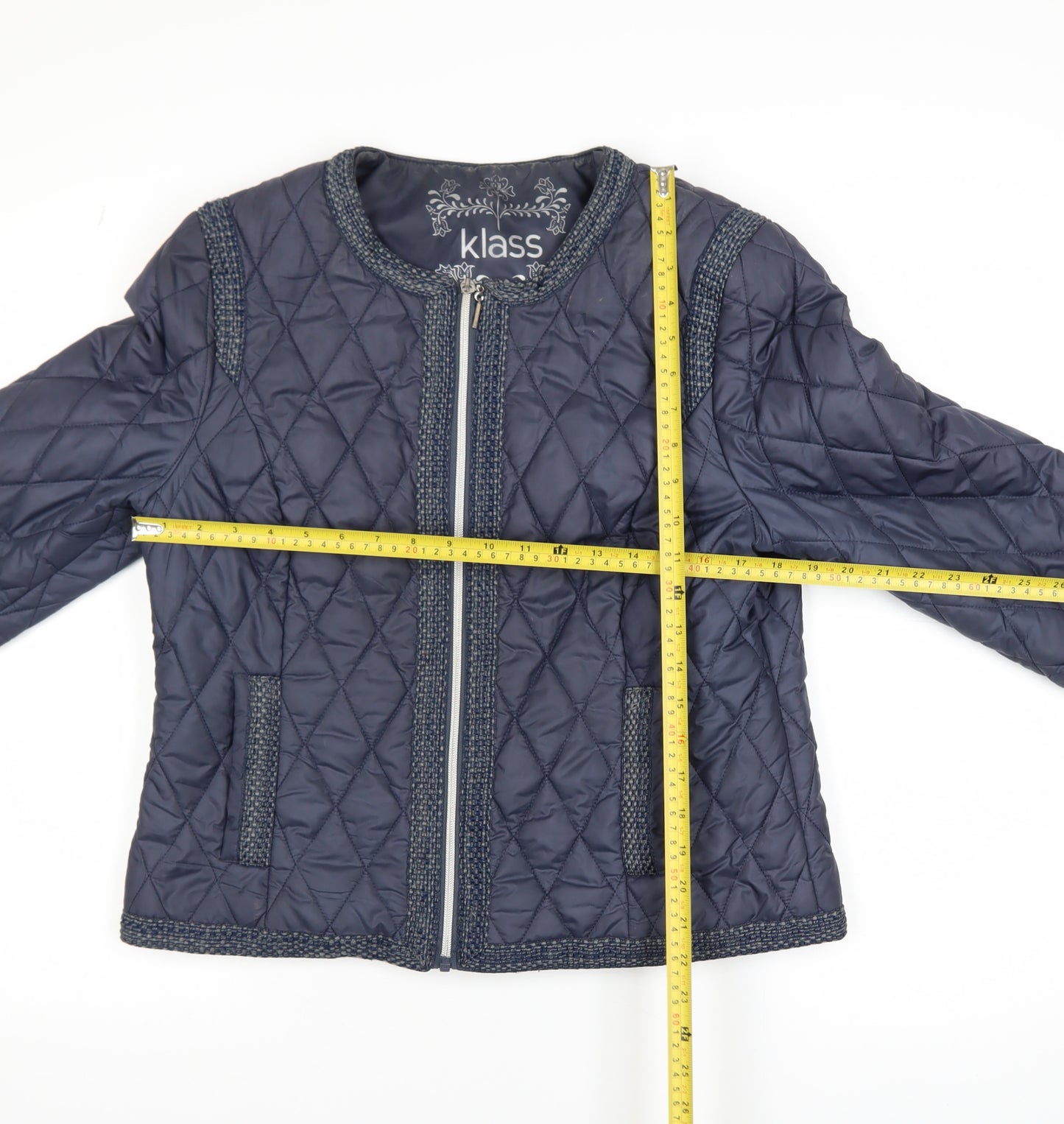 Klass Women’s Blue Quilted Full Zip Short Jacket Size 14