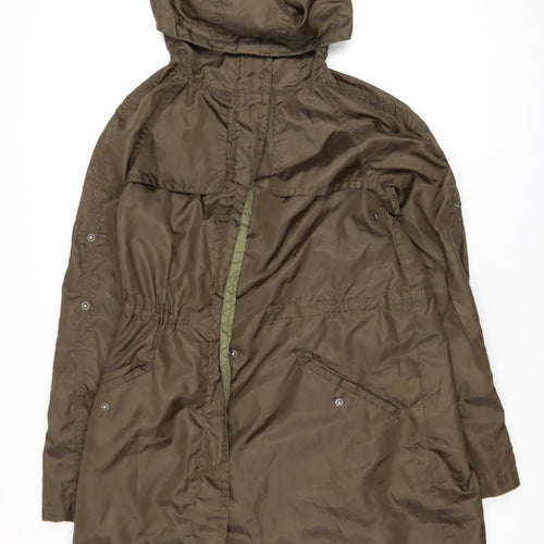 Topshop Women’s Green Hooded Parka Coat Size 8 Longline Water Resistant