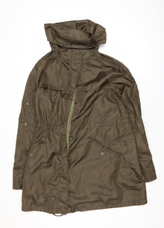Topshop Women’s Green Hooded Parka Coat Size 8 Longline Water Resistant