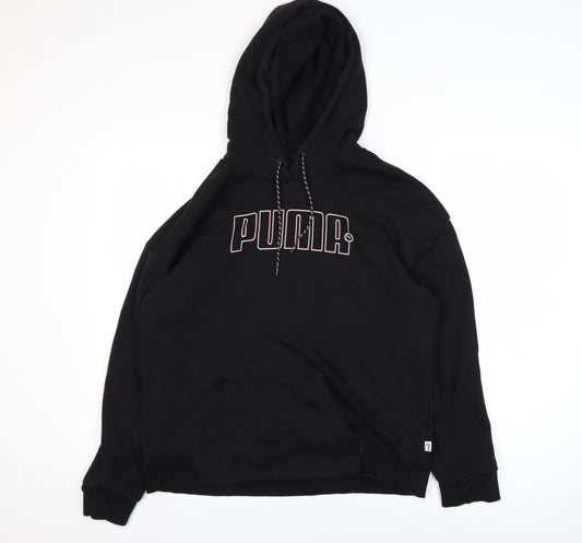 Puma Womens Black Pullover Hoodie Medium Cotton Blend Logo