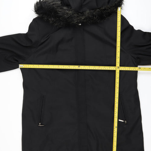 Bonmarché Women’s Black Long Hooded Parka Coat L Faux Fur Trim