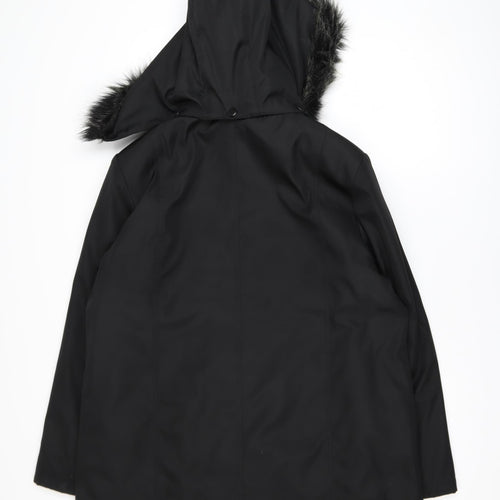 Bonmarché Women’s Black Long Hooded Parka Coat L Faux Fur Trim