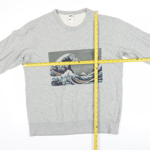 Uniqlo Men Grey Crew Neck Pullover Sweatshirt M Art Print