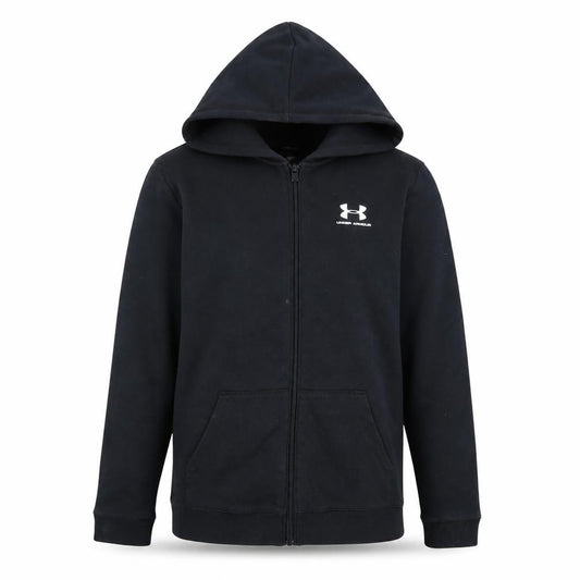 Front view of Under Armour boys’ black xl full zip hooded fleece active jacket