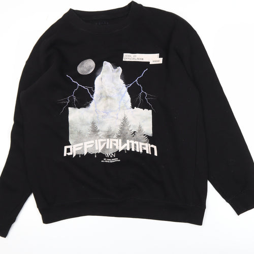 BoohooMAN Men's Black Graphic Wolf Sweatshirt Size S Regular Fit