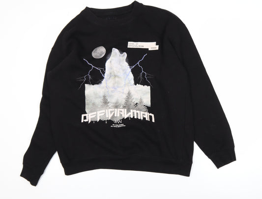 BoohooMAN Men's Black Graphic Wolf Sweatshirt Size S Regular Fit