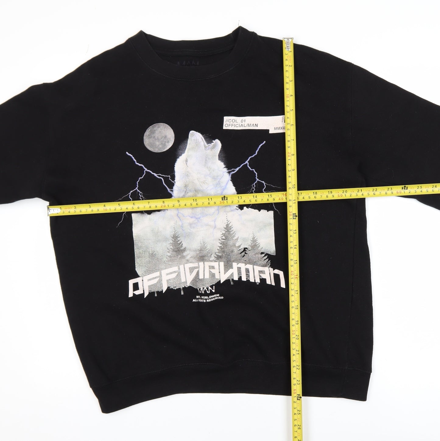 BoohooMAN Men's Black Graphic Wolf Sweatshirt Size S Regular Fit