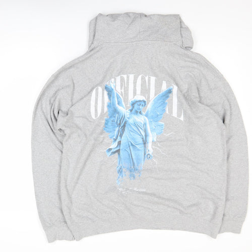 boohooMAN Men’s Grey Pullover Hoodie S Graphic Angel Print