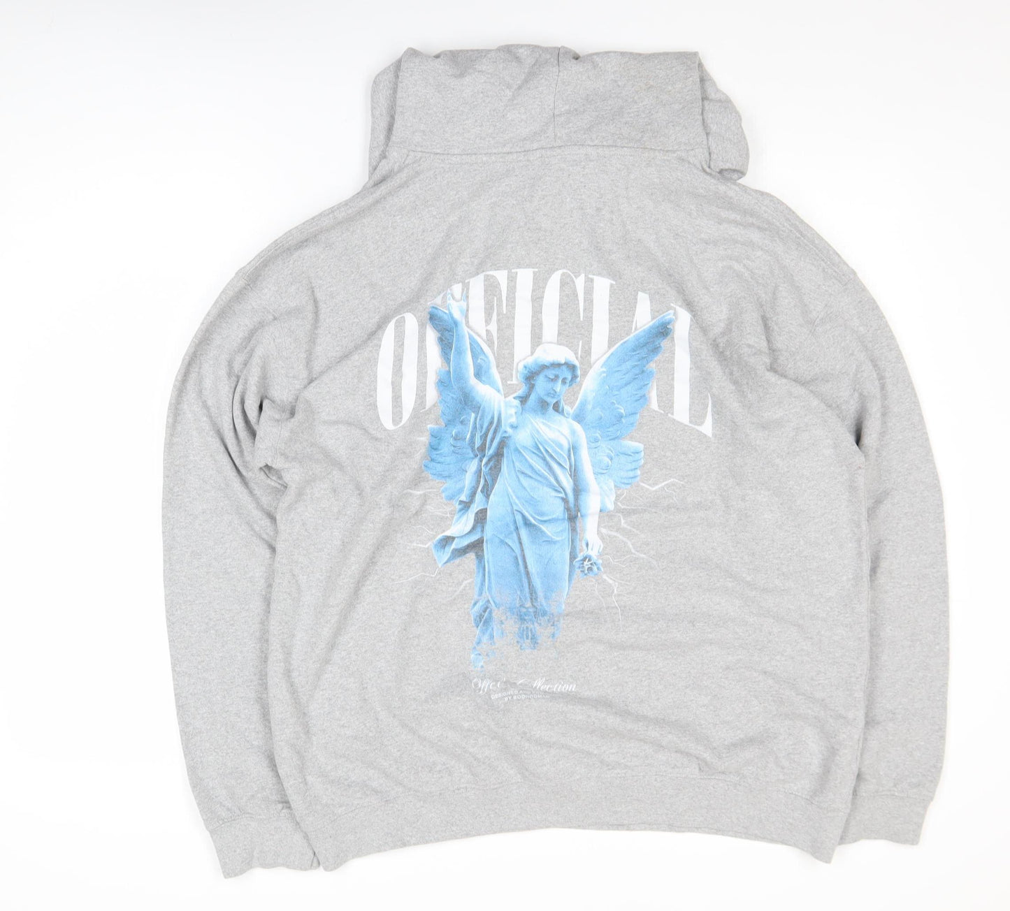 boohooMAN Men’s Grey Pullover Hoodie S Graphic Angel Print