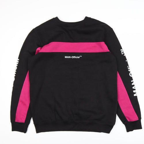 boohooMAN Men's Black & Pink Pullover Sweatshirt M Graphic Logo Crew Neck
