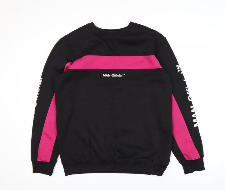 boohooMAN Men's Black & Pink Pullover Sweatshirt M Graphic Logo Crew Neck