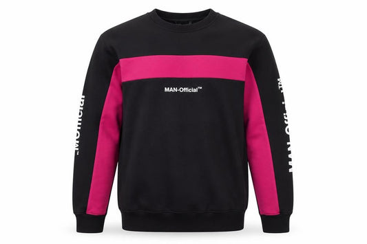 Front view of boohooMAN Men's Black & Pink Pullover Sweatshirt M Graphic Logo Crew Neck