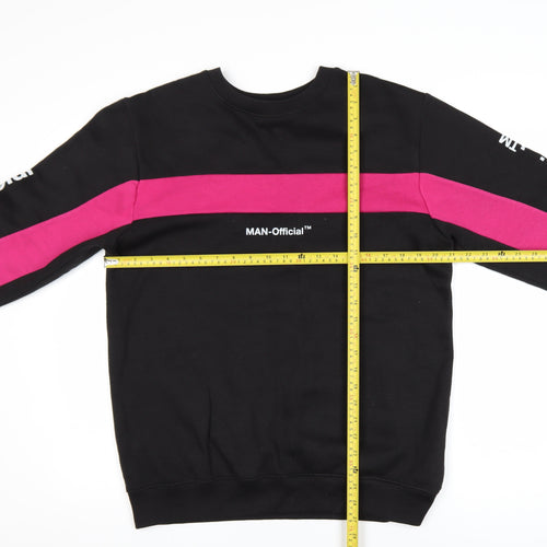 boohooMAN Men's Black & Pink Pullover Sweatshirt M Graphic Logo Crew Neck