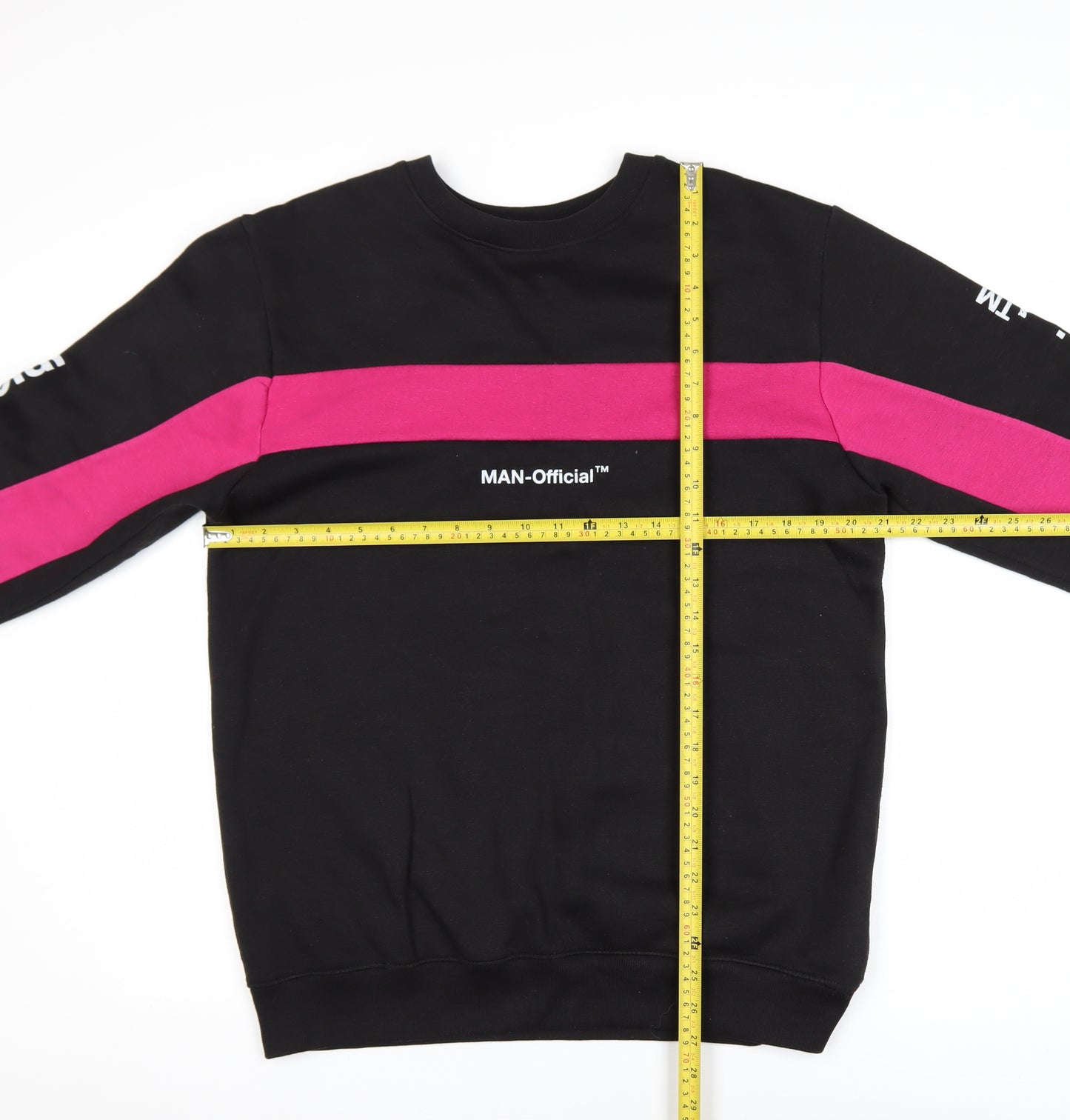 boohooMAN Men's Black & Pink Pullover Sweatshirt M Graphic Logo Crew Neck