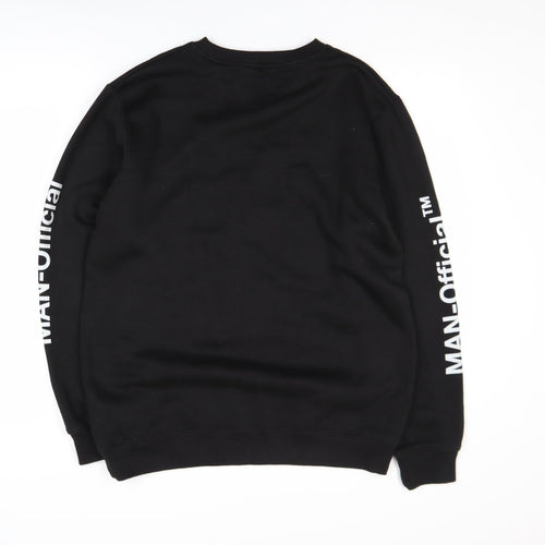 boohooMAN Men's Black & Pink Pullover Sweatshirt M Graphic Logo Crew Neck