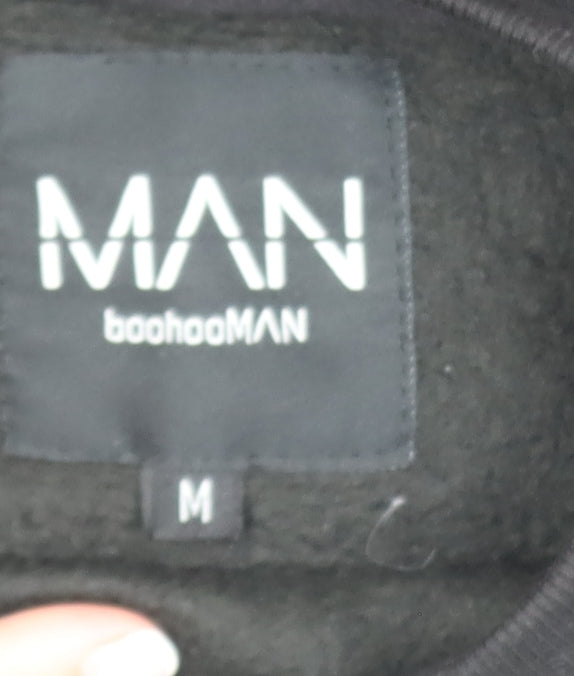 boohooMAN Men's Black & Pink Pullover Sweatshirt M Graphic Logo Crew Neck