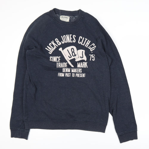 Jack & Jones Men's Blue Large Pullover Sweatshirt with Logo Print