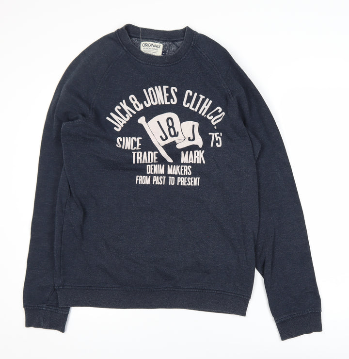 Jack & Jones Men's Blue Large Pullover Sweatshirt with Logo Print