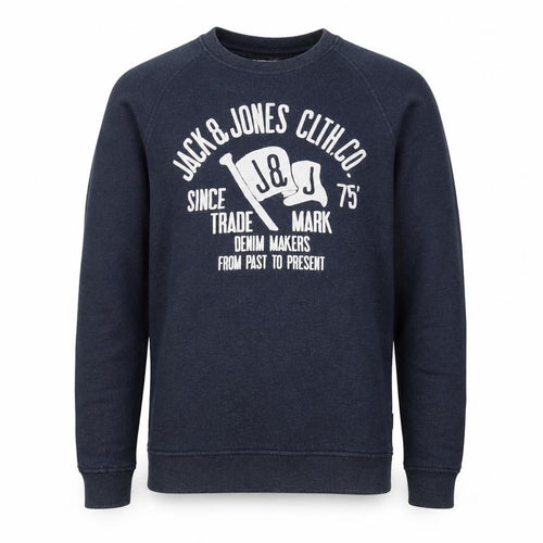 Jack & Jones Men's Blue Large Pullover Sweatshirt with Logo Print