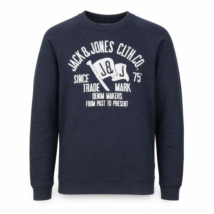Jack & Jones Men's Blue Large Pullover Sweatshirt with Logo Print