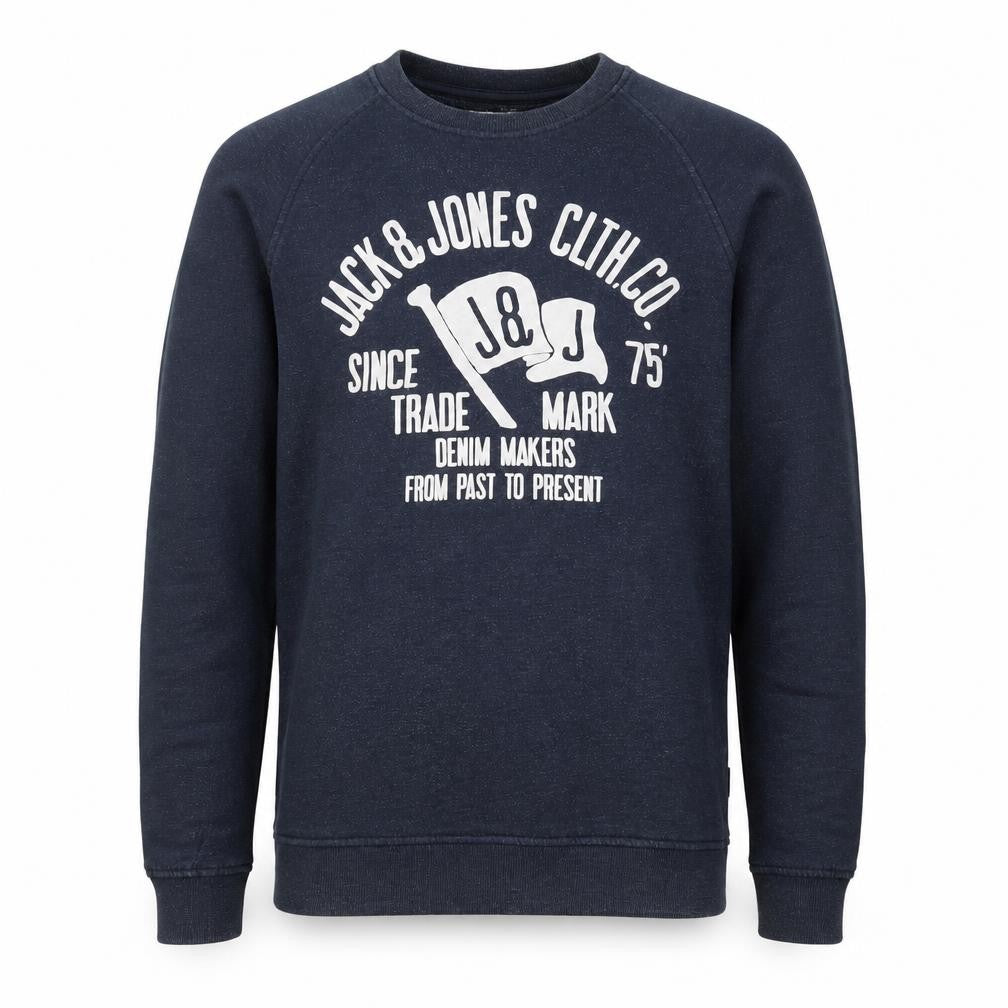 Jack & Jones Men's Blue Large Pullover Sweatshirt with Logo Print