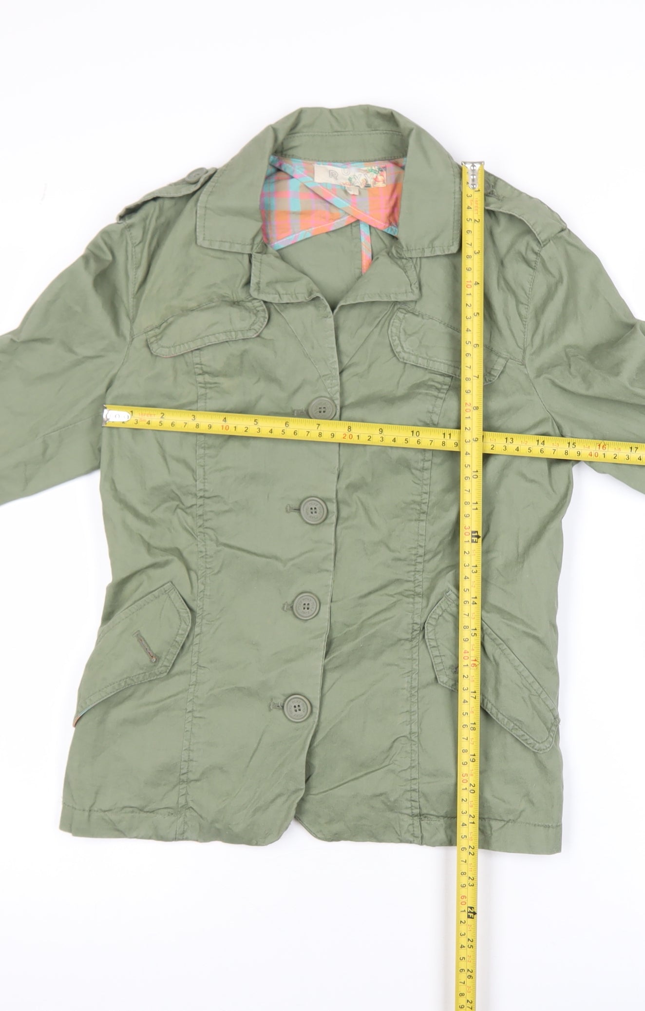 Roxy Women’s Green Cotton Military Jacket Size S Button Front