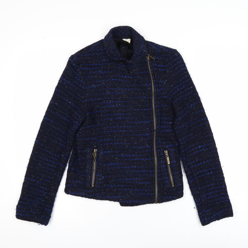 Linea Weekend Women's Blue Tweed Biker Jacket Size 8