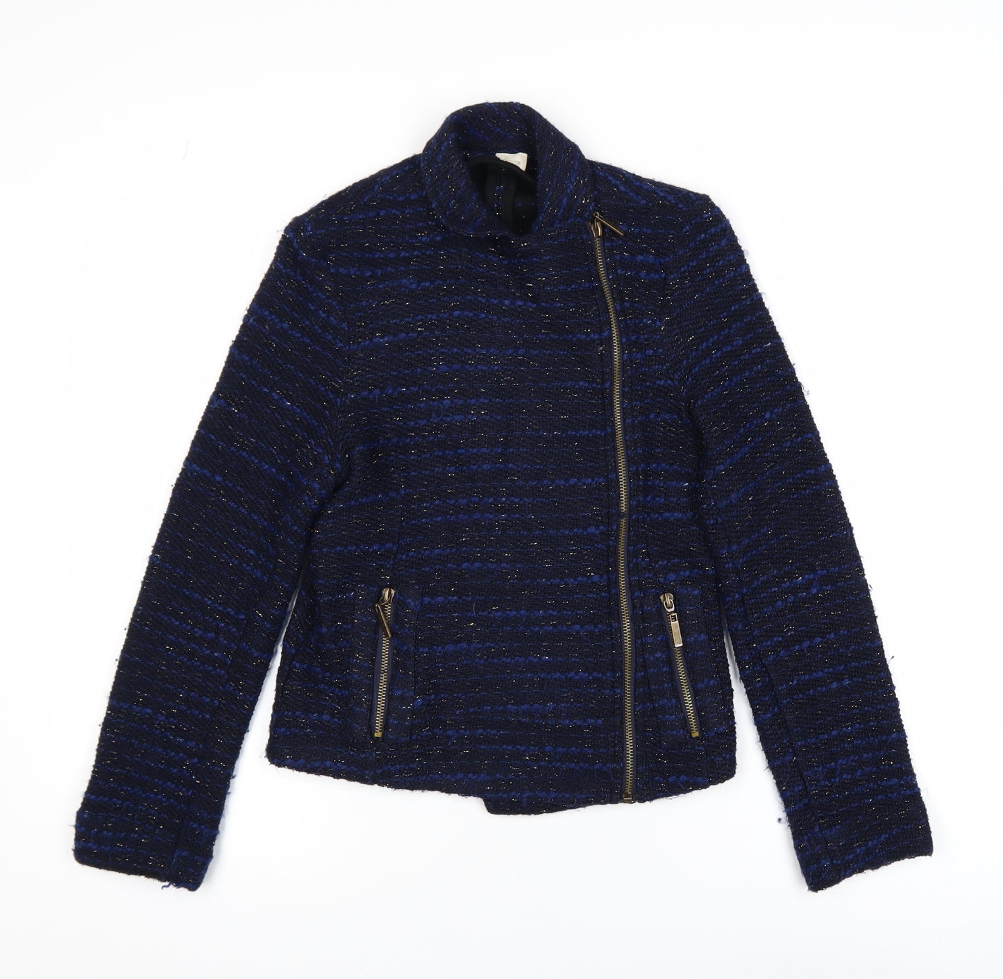 Linea Weekend Women's Blue Tweed Biker Jacket Size 8