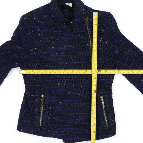 Linea Weekend Women's Blue Tweed Biker Jacket Size 8